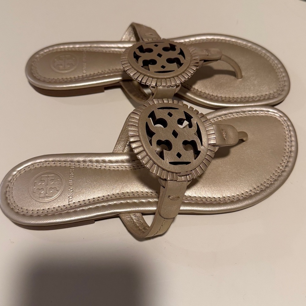 Tory Burch Metallic Gold Miller Thong Sandals - Picture 2 of 6